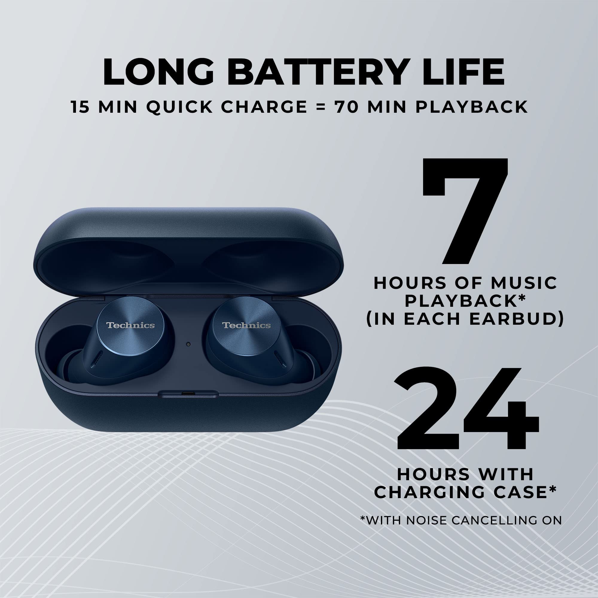 Technics HiFi True Wireless Multipoint Bluetooth Earbuds with Noise Cancelling, 3 Device Multipoint Connectivity, Wireless Charging, Impressive Call Quality, LDAC Compatible - EAH-AZ60M2-A (Blue)