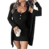 SOLY HUX Women's 2 Piece Sweater Dress Set Knit Long Sleeve Open Front Cardigan and Bodycon Mini Dress Fall Outfit