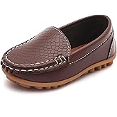 Moceen Boys Loafers PU Leather Slip-On Toddler Dress Shoes Non-Slip Sole Kids Moccasins for School Events and Daily Wear