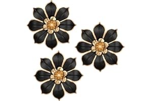 VILLA COMO Metal Flowers Wall Decor Black and Gold Wall Art Decorations Hanging 3 Pc Rustic Modern Floral Sculpture Wall Accent Artwork Indoor Outdoor for Bathroom Kitchen Bedroom Living Room Patio Porch 10 Inch