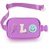 Fanny Pack for Girls Chenille L Letter Crossbody Bag, Preppy Nylon Kids Belt Bag for Birthday Christmas Graduation Personalized Gifts for Teen Girls, Purple