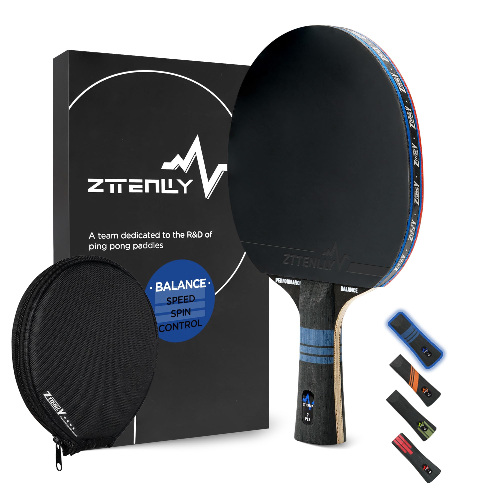 ZTTENLLY Ping Pong Paddle with Carbon Technology | Performance-Series,7-ply Finest Blade, Expert Speed/Edge/Balance/Control, Thicker Protector Case | Table Tennis Racket for Professional