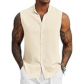 COOFANDY Mens Sleeveless Summer Shirts Beach Tank Tops Button Up Textured Tank Shirt for Vacation