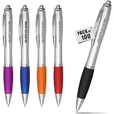 DISCOUNT PROMOS Personalized Ballpoint Pens with Rubber Grip and Click Button, Pack of 100 - Ergonomic Design, Ideal for Bulk Office Supplies &amp; Trade Shows &ndash; Black