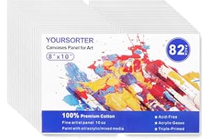 YOURSORTER Canvas Boards 82 Pack, 8x10inch Blank Canvases for Painting Bulk, Gesso Primed Acid-Free 100% Cotton Painting Canvas Panels for Acrylic Oil Tempera Watercolor Paints, Art Painting Supplies