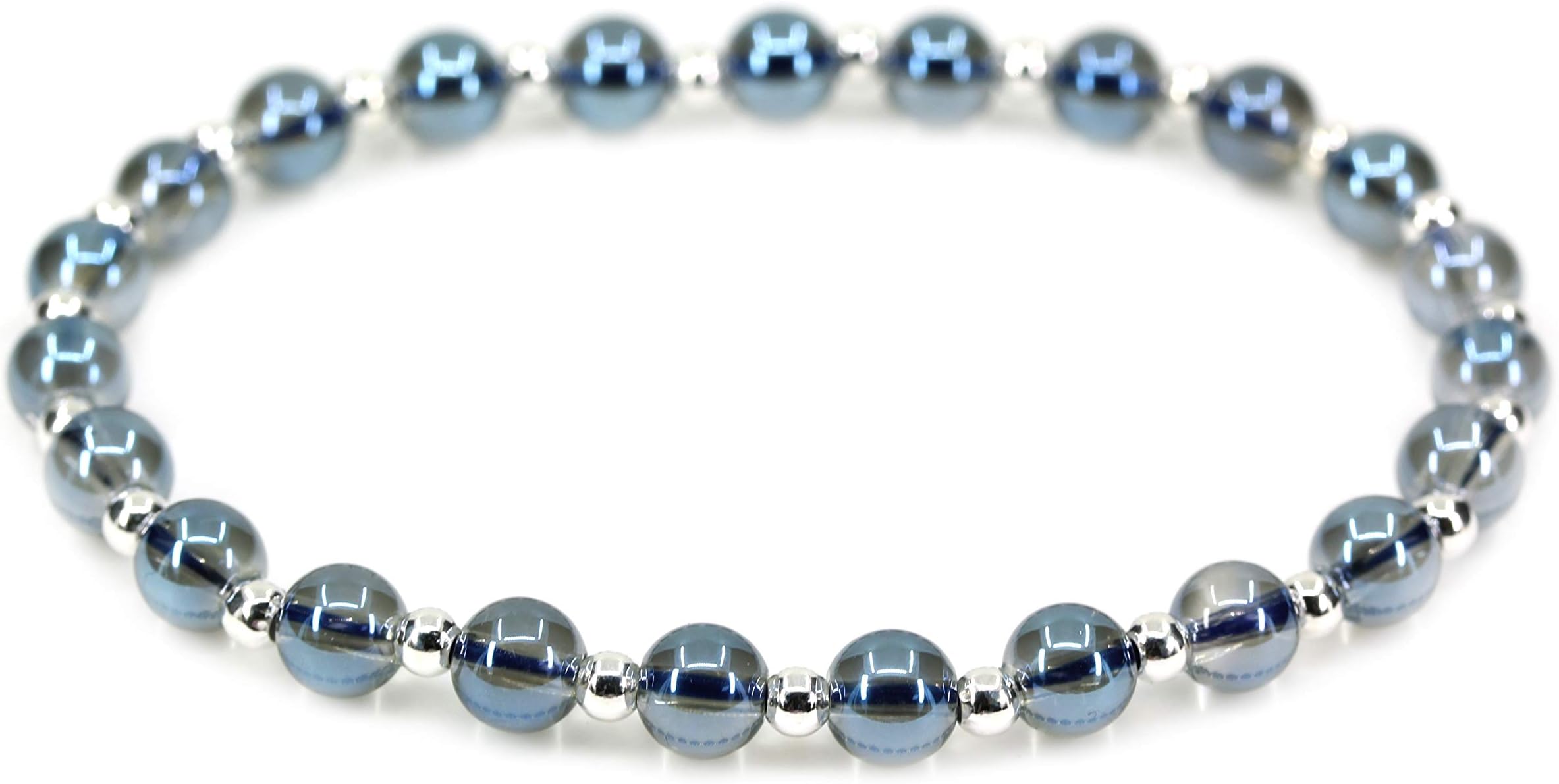 Natural Gemstone 6mm Round Beads S925 Silver Stretch Bracelet 7" Unisex