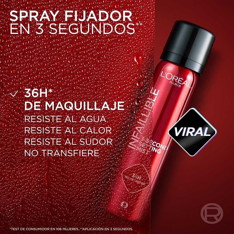 L'oréal paris infaillible makeup setting spray, à prova d'água, permanece até 36 horas, 75 ml