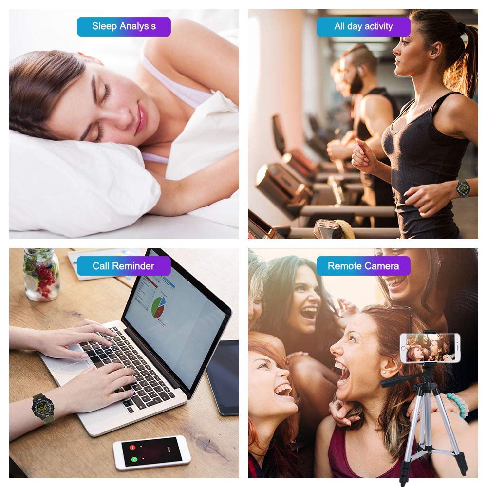 ROADTEC Sport Smart Watches for Men 5ATM Waterproof Bluetooth 4.0 Watch with Call SMS Notification Remote Camera Android IOS iPhone (Black)