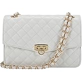 GM LIKKIE Quilted Shoulder Bag for Women, Medium Flap Crossbody Handbag with Chain Strap, Soft Vegan Leather Clutch Purse