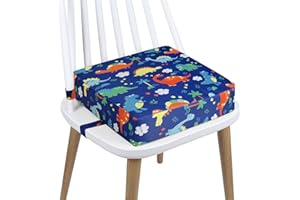 CAVWVTYU Toddler Booster Seat Dining, Washable 2 Straps Safety Buckle Kids Booster Seat for Dining Table, Portable Travel Increasing Cushion (Dinosaur-Blue)