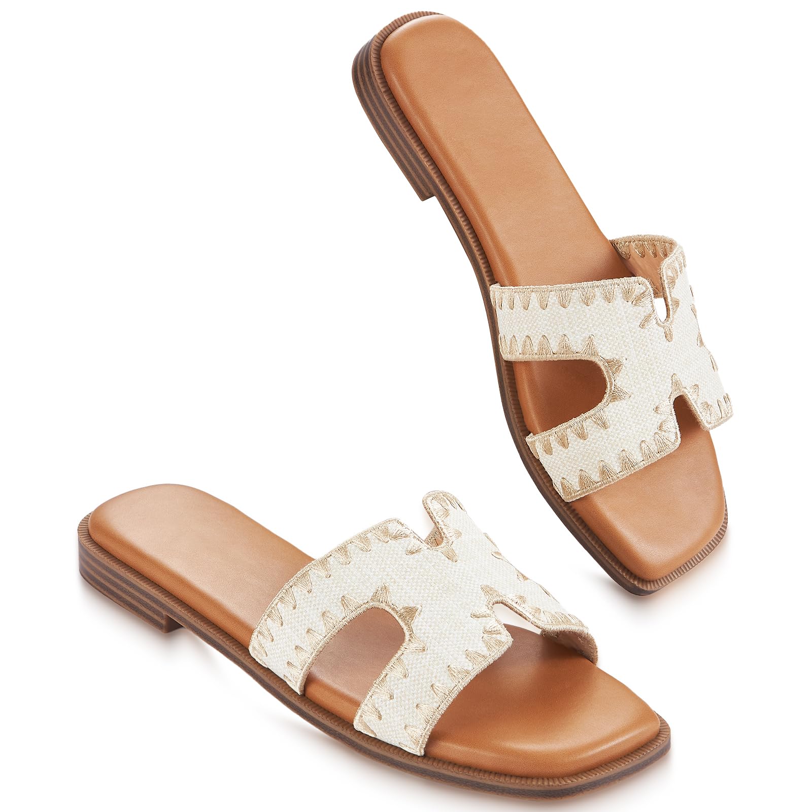 KENMITDY Womens Sandals Slip On Fashion Flat Sandals Soft Memory Foam Slides Comfortable Leather Open Toe Slide For Summer Dressy 2025