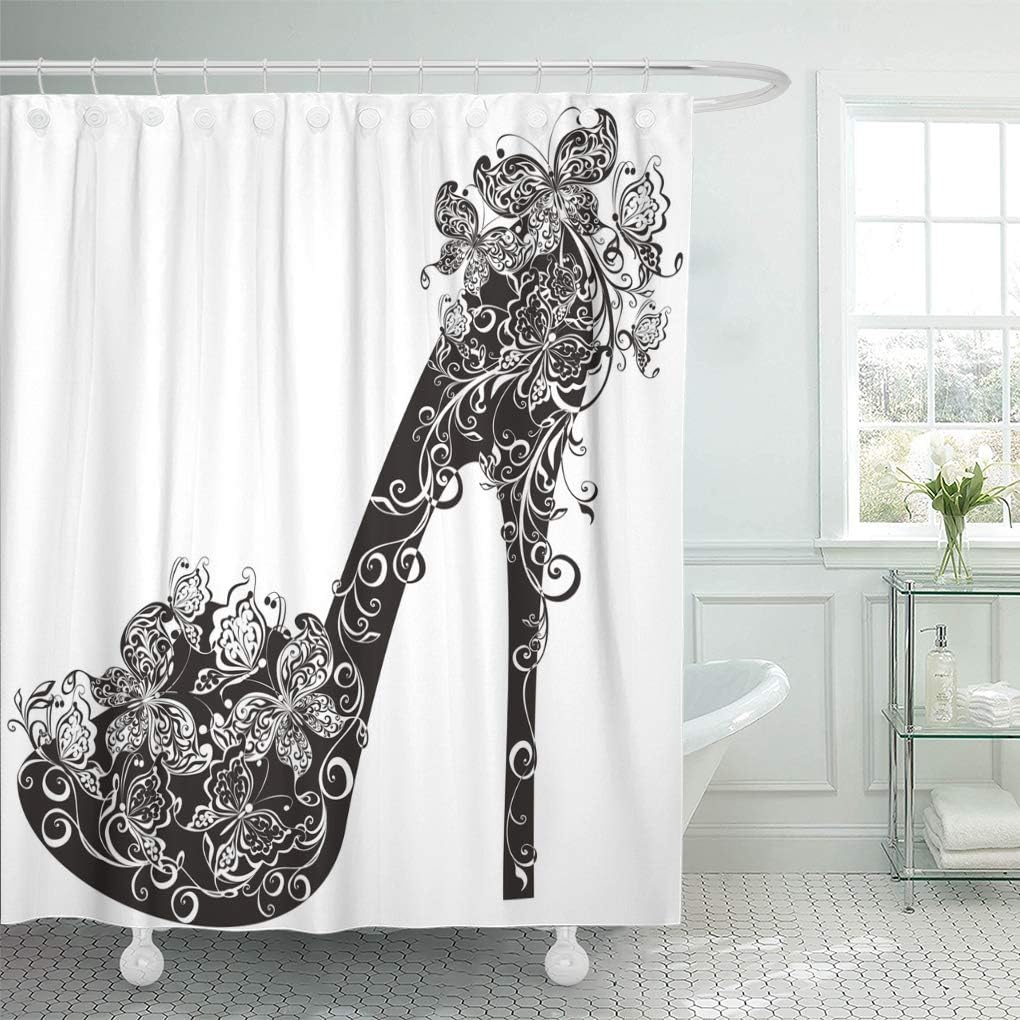 Amazon Com Emvency Shower Curtain Black Stiletto Shoes On High