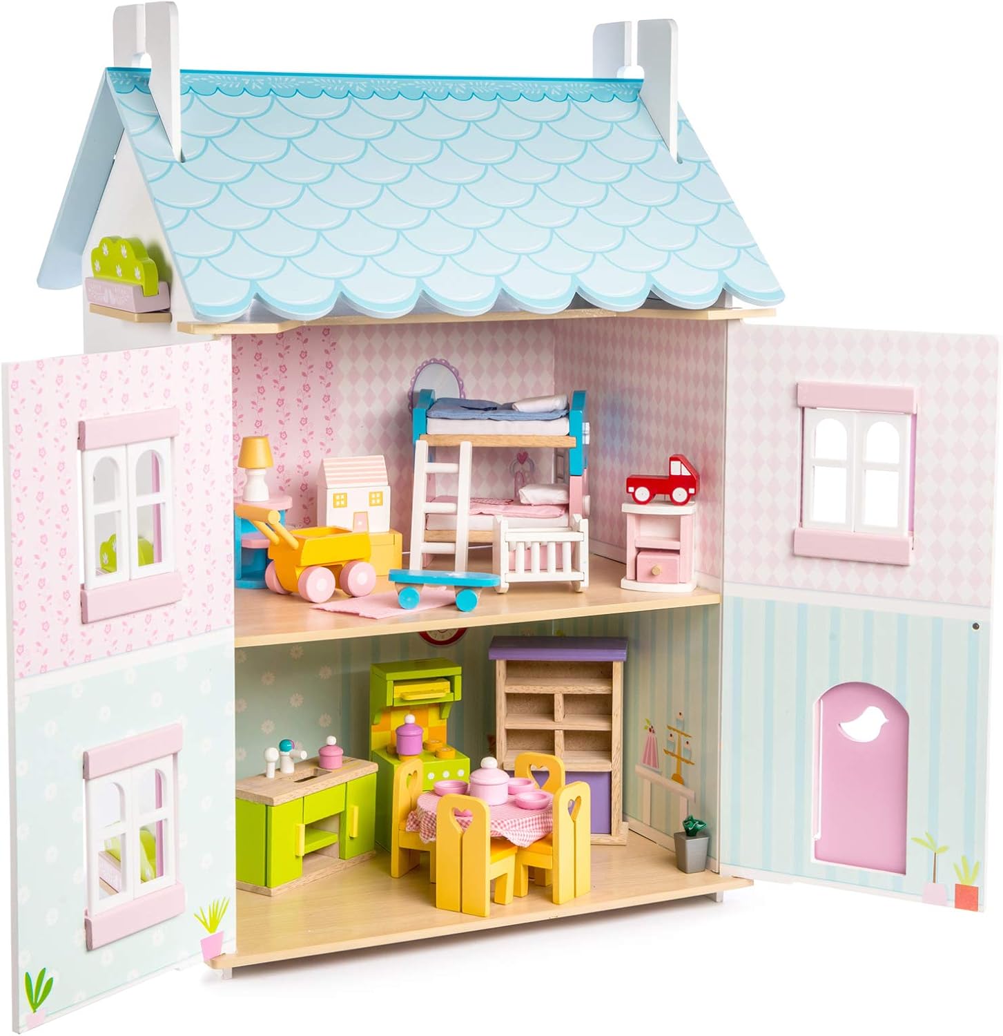 blue wooden dolls house
