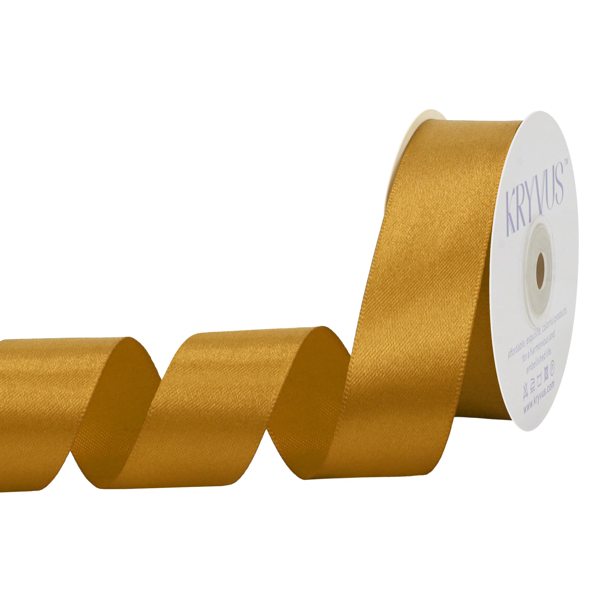 Kryvus Gold Satin Ribbon, 25mm x 22M Single Face Gold Ribbon, Solid Color Satin Ribbon Perfect for Gift Wrapping, Crafts, Bow Making, Sewing and Wedding Decorations