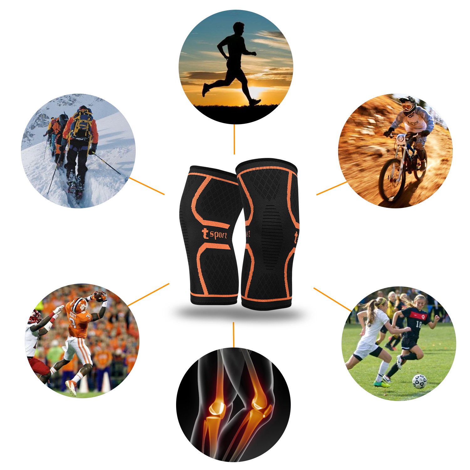 Toplus Knee Brace, Knee Support, Breathable, Anti-slip, Injury Recovery Compression Knee Sleeve for Sports, Running, Jogging, Arthritis, 1 Pair