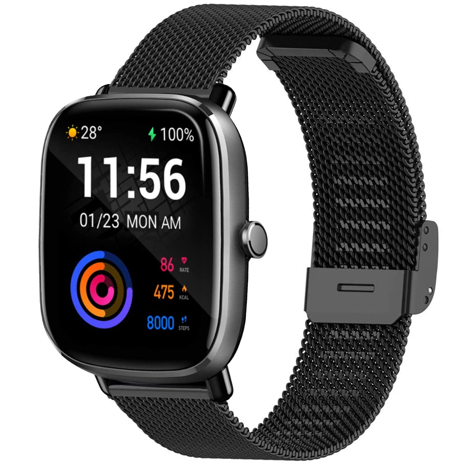 NEMUALL Strap compatible with Amazfit GTS 3/GTS 2/GTS 2e/GTS 2 Mini/GTS/Amazfit GTR 42mm, Stainless Steel Strap Mesh Replacement Metal Band for Amazfit Bip/Bip S/Bip U Pro (Black)