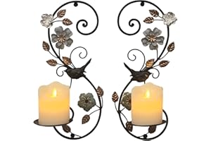 Birminwind Farmhouse Wall Candle Sconces Set of 2 - Distressed Candle Holder Wall Mounted for Pillar - Vintage Metal Decor with Flower Leaves for Hallway Fireplace Bedroom Living Room