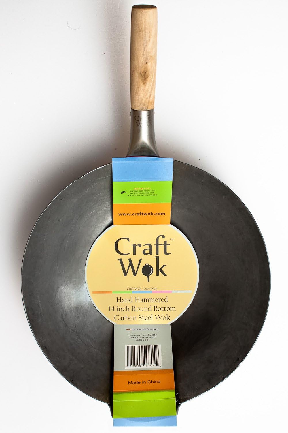 Craft Wok Traditional Hand Hammered Carbon Steel Pow Wok with Wooden and Steel Helper Handle (14 Inch, Round Bottom) / 731W88: Kitchen & Dining