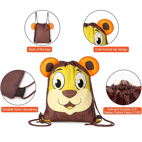 Zonon 10 Pcs Animal Drawstring Bags for Kids Party Favors 12 x 10