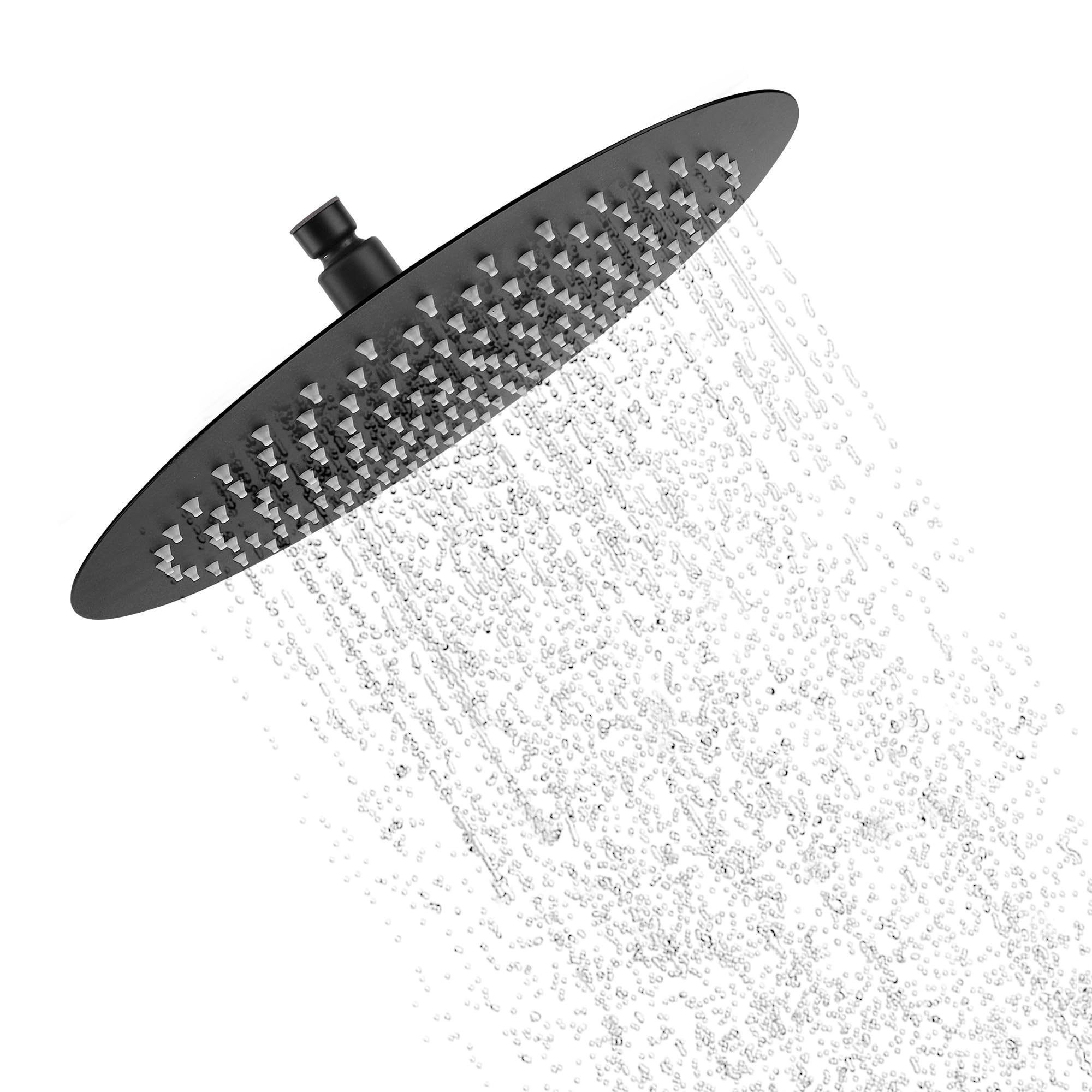 YKUKIZEE 12 inch Black Rain Shower Head Round, 30 cm Fixed Rainfall Shower Head 304 Stainless Steel, High Pressure Large Shower Head Overhead Waterfall for Bathroom