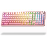 Aula F99 Pro Wireless Silent Mechanical Pink Office PC Keyboard with Knob | BT5.0/2.4GHz/USB-C Hot Swappable, Linear Switches