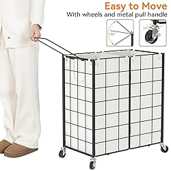 WOWLIVE Double Laundry Hamper with Wheels,Metal