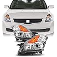 AKKON - Fits 2007 2008 2009 Altima Sedan Driver & Passenger Both Side Halogen Headlights Headlamps Chrome