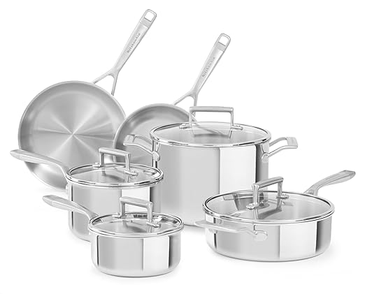 KitchenAid kc2ts10st 10 Stück Tri-Ply Kochgeschirr-Set, Edelstahl-Finish, groß
