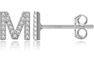 MONOOC Initial Stud Earrings for Girls - S925 Sterling Silver Post Cubic Zirconia Stud Earrings Initial Earrings for Girls Women Hypoallergenic Earrings Birthday Valentines Day Gifts for Kids Girls