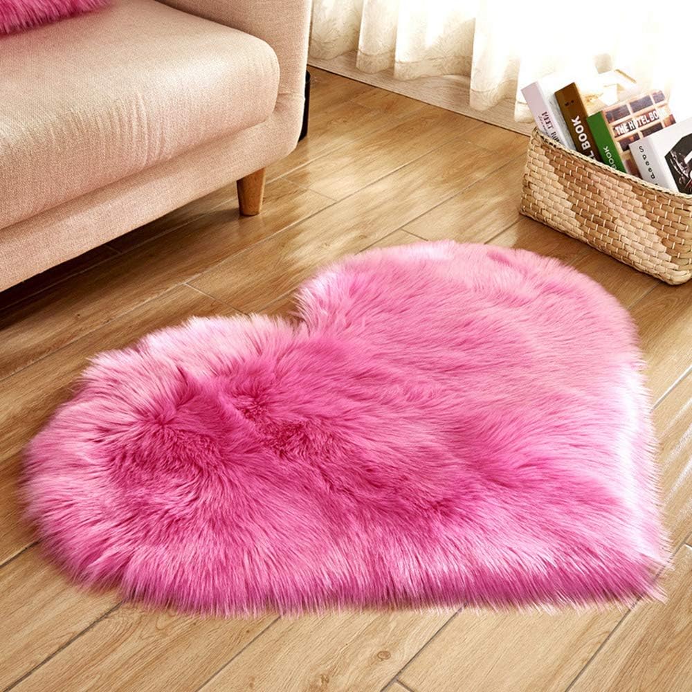 twbbt Love Heart Rug Pads,Artificial Wool Sheepskin Carpet Floor Mat-Soft Fluffy for Bedrooms