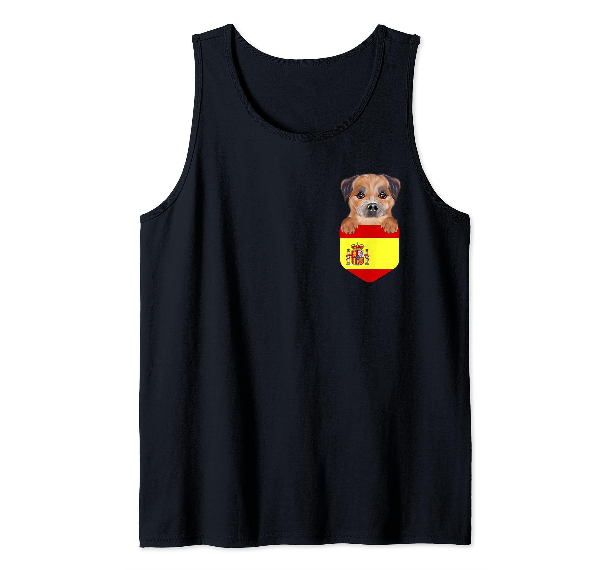 Spain Flag Border Terrier Dog In Pocket Tank Top