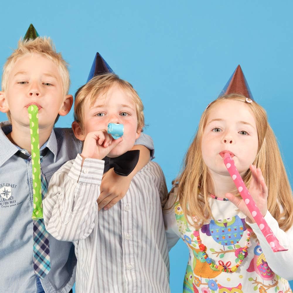 HEHALI 72pcs 2 Kinds of Musical Blowouts, Colorful Paper Noisemaker and Glitter Fringed Metallic Blow Outs Whistles for Party: Toys & Games