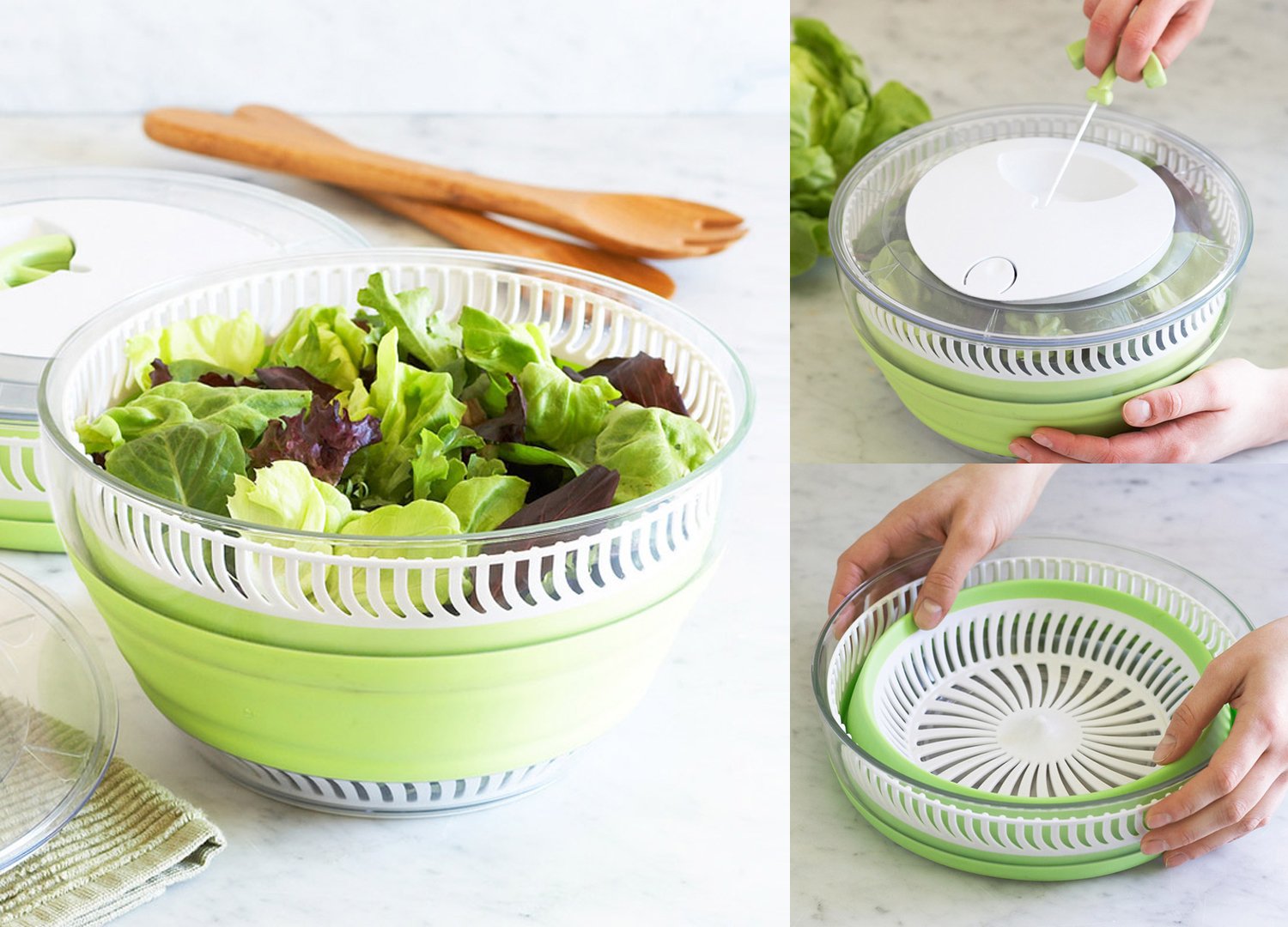Collapsible Large Salad Spinner, also Works as a Separate Strainer