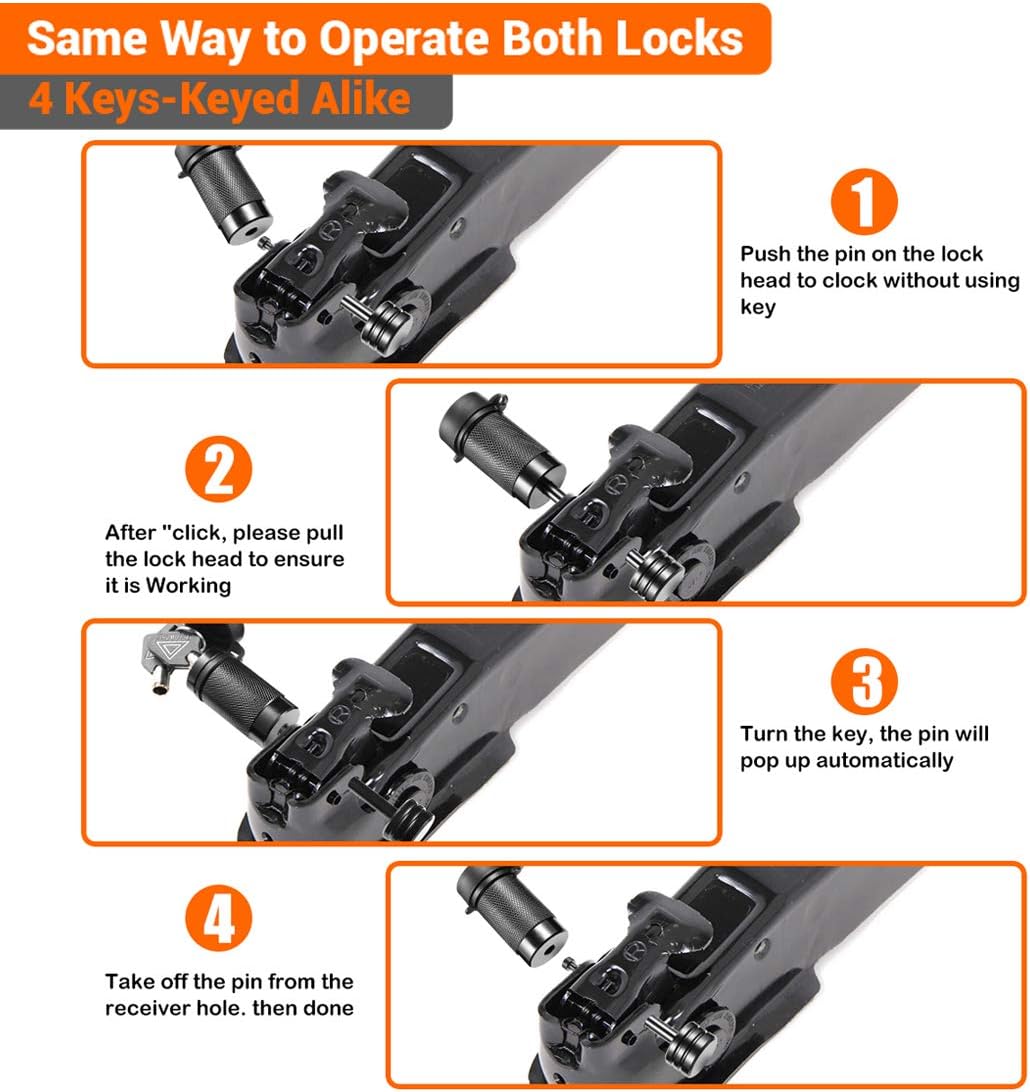 CZC AUTO Hitch Lock Set, Dia 5/8 Inch Trailer Hitch Lock Hitch Receiver Pin Lock for Class III IV 2" and 2-1/2" Receiver, Dia 1/4 Inch Hitch Coupler Lock with 2-1/2 Inch Span Fits Latch-Type Couplers: Automotive