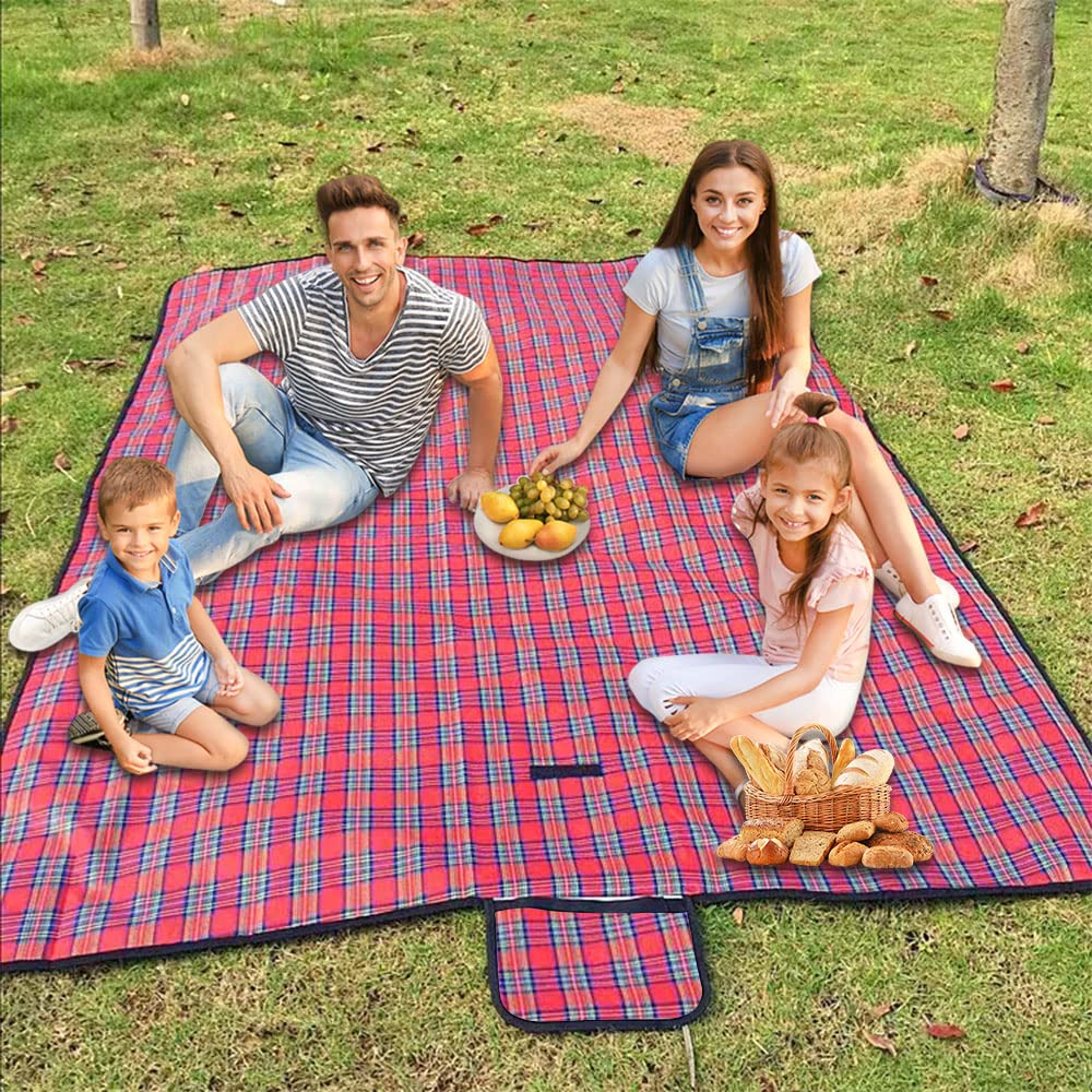 Armo Extra Large Tartan Picnic Blanket With Carrying Handle Waterproof Beach Garden Outdoor Washable Picnic Camping Blanket 200CM X 150CM (Red) — image 1