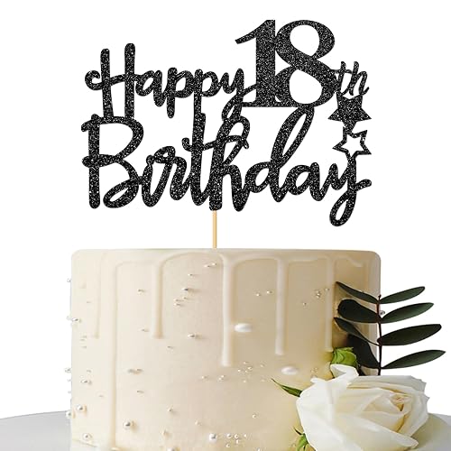 Black Glitter Happy 18th Birthday Cake Topper - 18 Sign Cake Topper ...