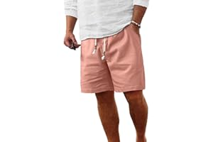 Comdecevis Men's Linen Shorts Casual Elastic Waist Drawstring Summer Beach Vacation Yoga Golf Shorts with Pockets
