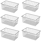 Upright Freezer Organizer Bins, Freezer Baskets for 16, 17, 21 cu.ft Standup Freezer, Wire Storage Baskets with Built-in Handles for Frozen Foods, Snacks, Vegetables, Fruits and More, Set of 6 , Black