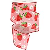 JarThenaAMCS Strawberry Wired Edge Ribbon 2.5 Inch Summer Fruit Wired Ribbon for Bow Wreath Craft Gift Wrap Party Home Decor, 10 Yards