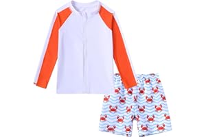 SUNFOCUS Boys Two Piece Swim Set Zipper Rash Guard Swimsuits Long Sleeve Bathing Suit for 4-12 Years