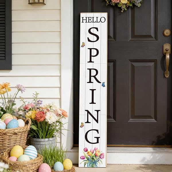 SPRING PORCH DECOR OUTDOOR DECORATIONS WOODEN DOOR DECORATIONS...