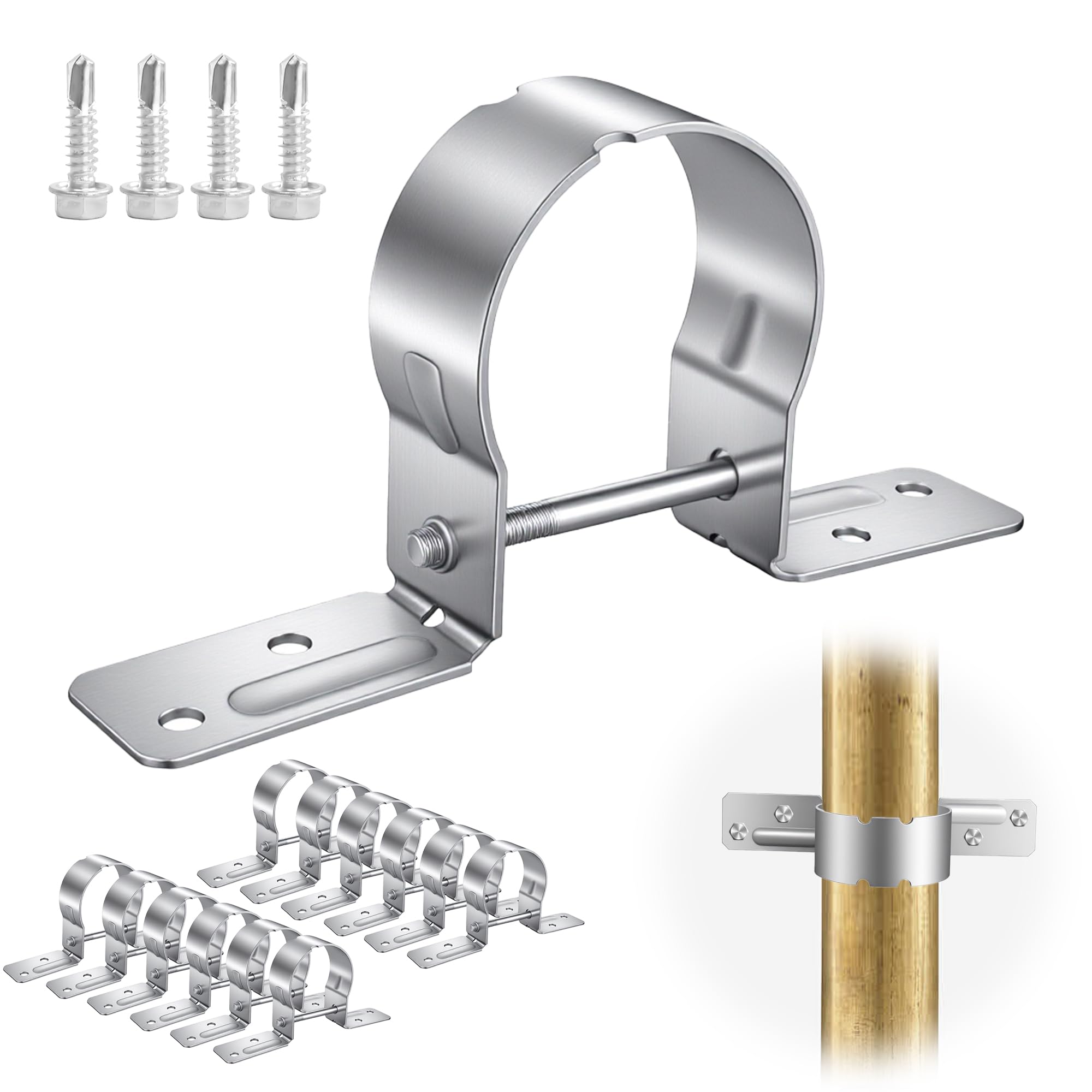 Photo 1 of 2-3/8" Fence Brackets 12Pcs, Galvanized Pipe Grip Tie Steel to Wood Fence Brackets Metal Brackets for Metal Posts ( Include 48 Pcs Screws)