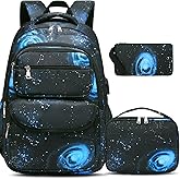 Bevalsa Backpack for Boys, Lightning School Bags with Lunch Bag & Pen Case for Kids, Bookbag for Boys Girls Teens (Galaxy)