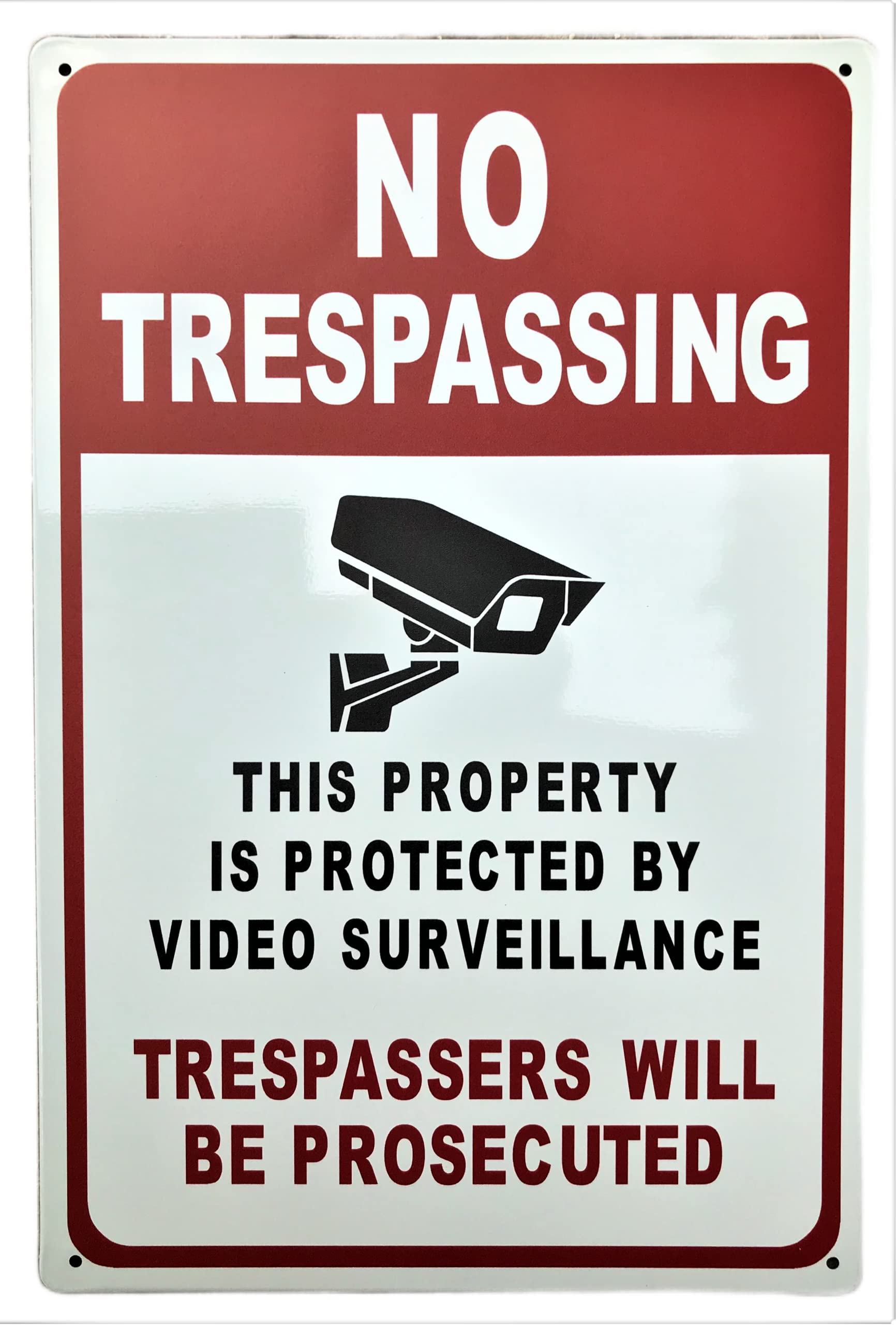 Pack of 2 X Keep Out Trespass Sign CCTV Metal Wall Tin Plaque Video Surveillance Warning Safety Sign Garage Shed Security Camera