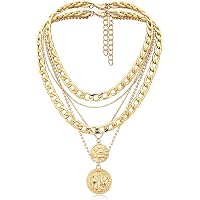MJartoria Layered Gold Necklace Set For Women - 3-Piece Coin Pendant & Chain Set (Copper, Champagne Gold)