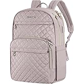 KROSER Laptop Backpack for Women 15.6 Inch Stylish Daypack with USB Charging Port, Water-repellent Nylon Backpack for Travel/Business, Dusty Pink