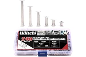 Hilitchi 240-Pcs(120 Pair) M5 x 5 / 10 / 15 / 25 / 35 / 45 Phillips Chicago Binding Screws Scrapbook Photo Albums Binding Screws Screw Post Extenders Assortment Kit