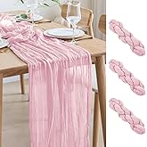 Asee'm 3pcs Cheesecloth Table Runner 120 Inches Blushing Pink Boho Gauze Cheese Cloth Runner 10FT Rustic Sheer Table Runners for Valentine's Day Wedding Baby Shower Holiday Party Decoration
