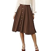 Belle Poque Women's Vintage Skirt High Waisted A Line Flared Midi Skirt with Belts