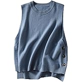 Wowcarbazole Women's Sleeveless Sweater Vest Casual Crew Neck Ribbed Knit Pullover Tops Loose Fit Full Clothes